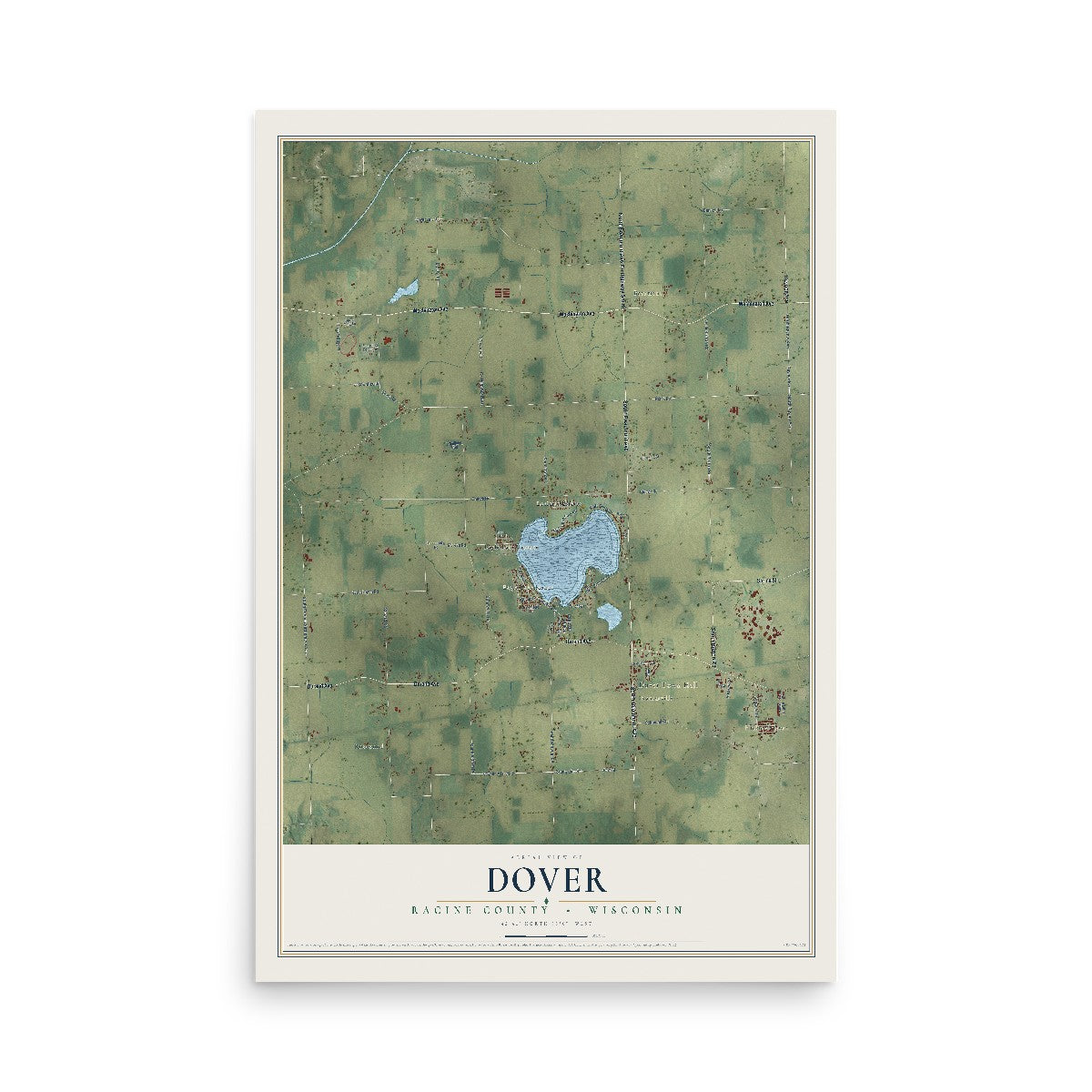 Map of Dover, Racine County, Wisconsin, 12 x 18 inch unframed archival matte print