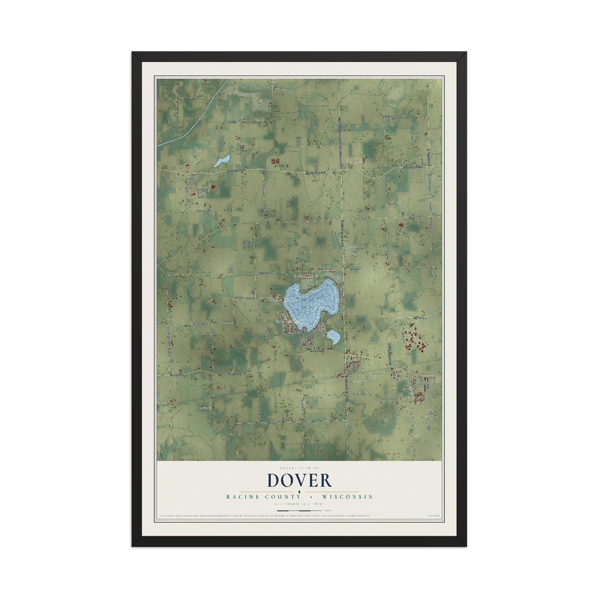 Map of Dover, Racine County, Wisconsin, 12 x 18 inch print in a black wood frame