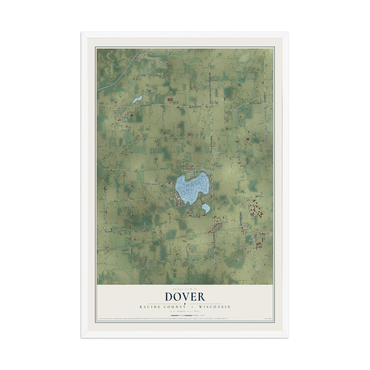 Map of Dover, Racine County, Wisconsin, 12 x 18 inch print in a white wood frame
