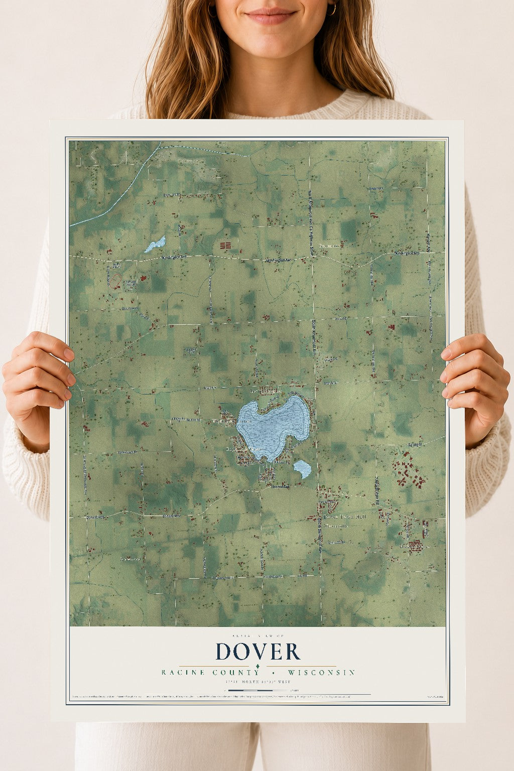 Map of Dover, Racine County, Wisconsin, 18 x 24 inch unframed archival matte print