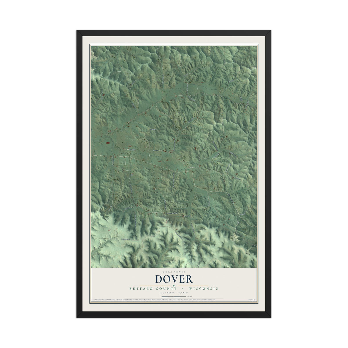 Map of Dover, Buffalo County, Wisconsin, 12 x 18 inch print in a black wood frame