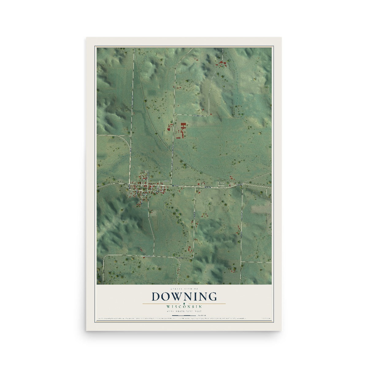 Map of Downing, Wisconsin, 12 x 18 inch unframed archival matte print