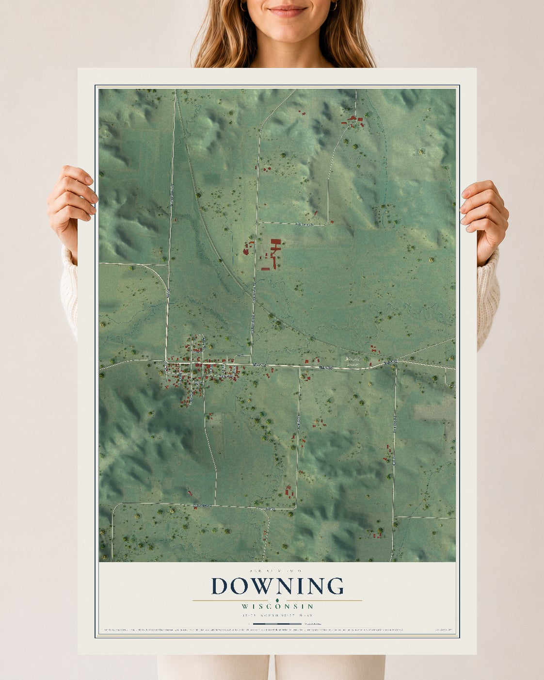 Map of Downing, Wisconsin, 24 x 36 inch unframed archival matte print
