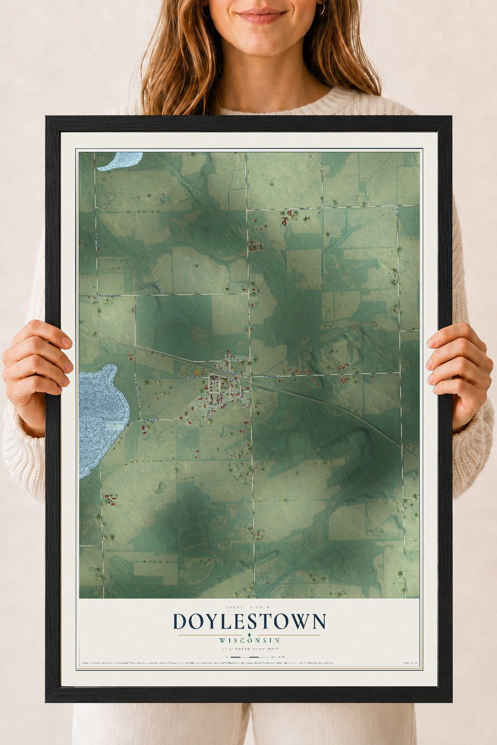 Map of Doylestown, Wisconsin, 18 x 24 inch print in a black wood frame