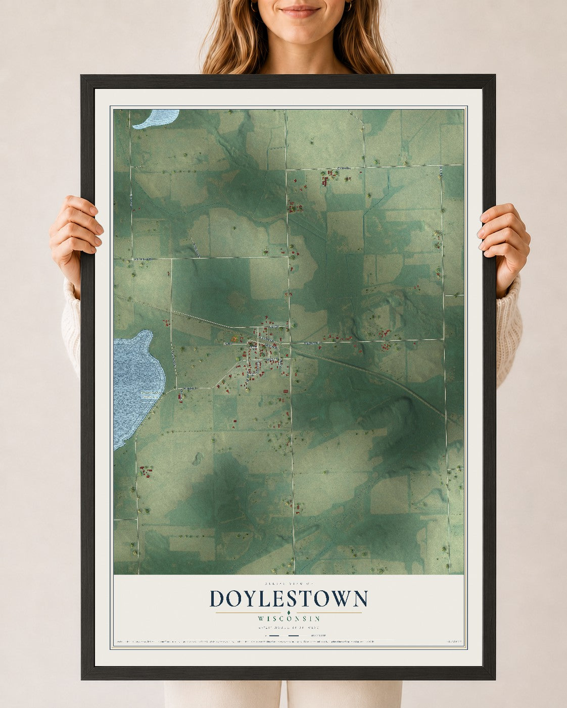 Map of Doylestown, Wisconsin, 24 x 36 inch print in a black wood frame
