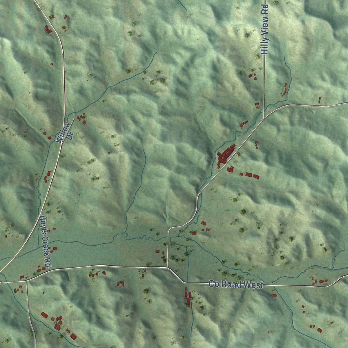Second close-up of the map of Drammen, Wisconsin print showing more streets and buildings