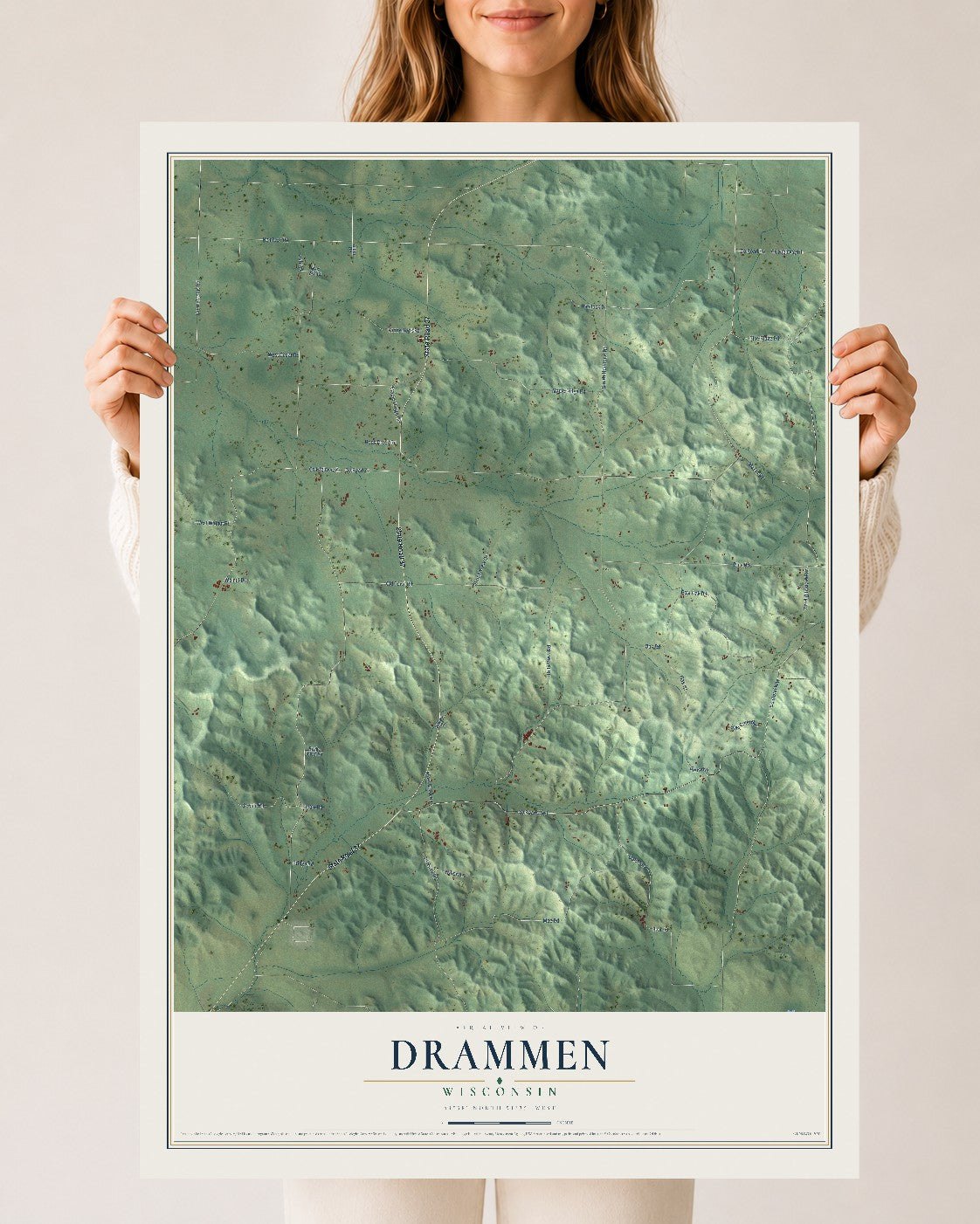 Map of Drammen, Wisconsin, 24 x 36 inch unframed archival matte print