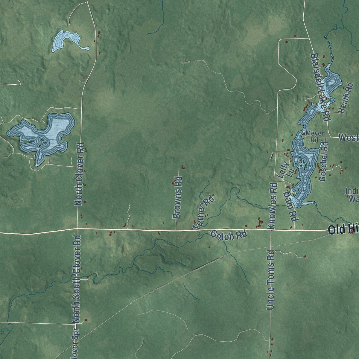 Second close-up of the map of Draper, Wisconsin print showing more streets and buildings