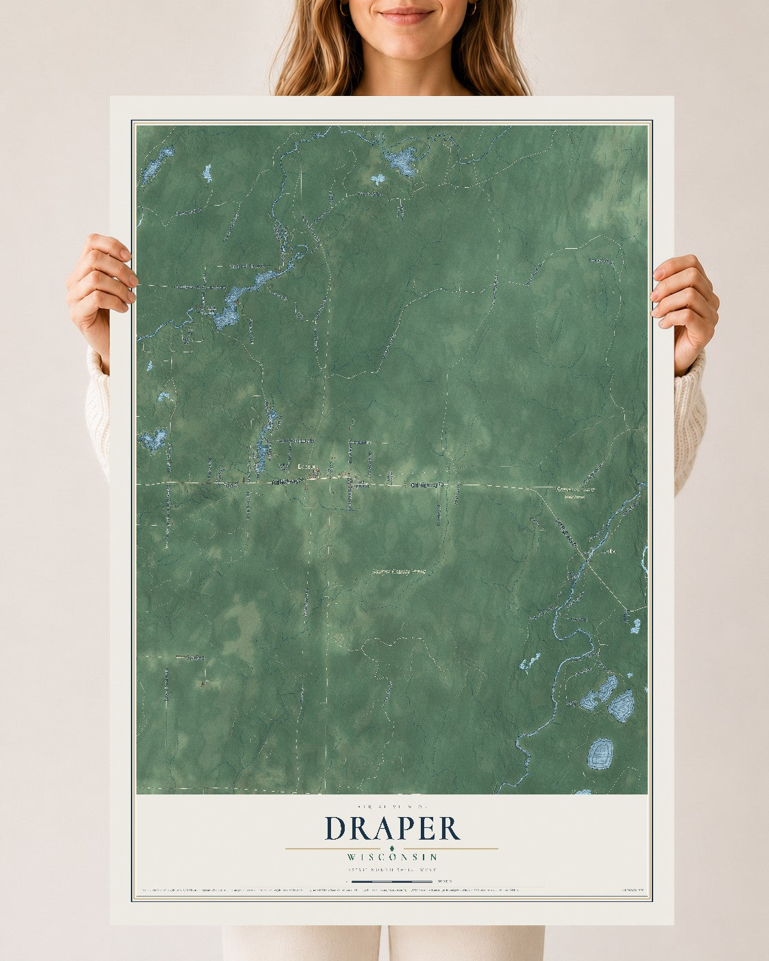 Map of Draper, Wisconsin, 24 x 36 inch unframed archival matte print