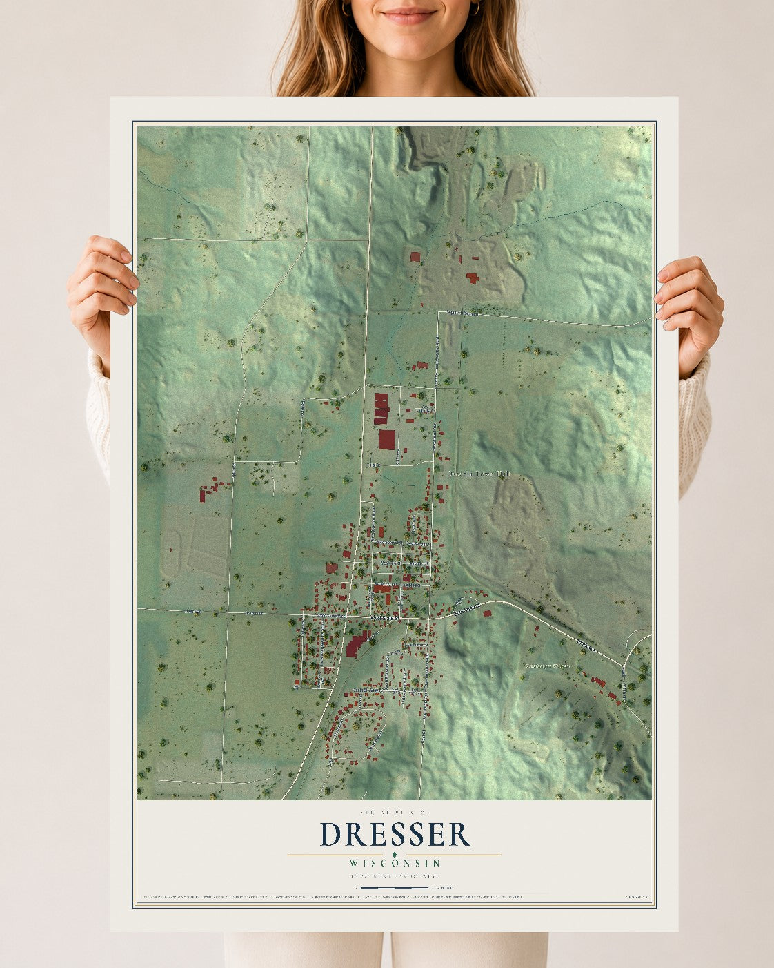 Map of Dresser, Wisconsin, 24 x 36 inch unframed archival matte print