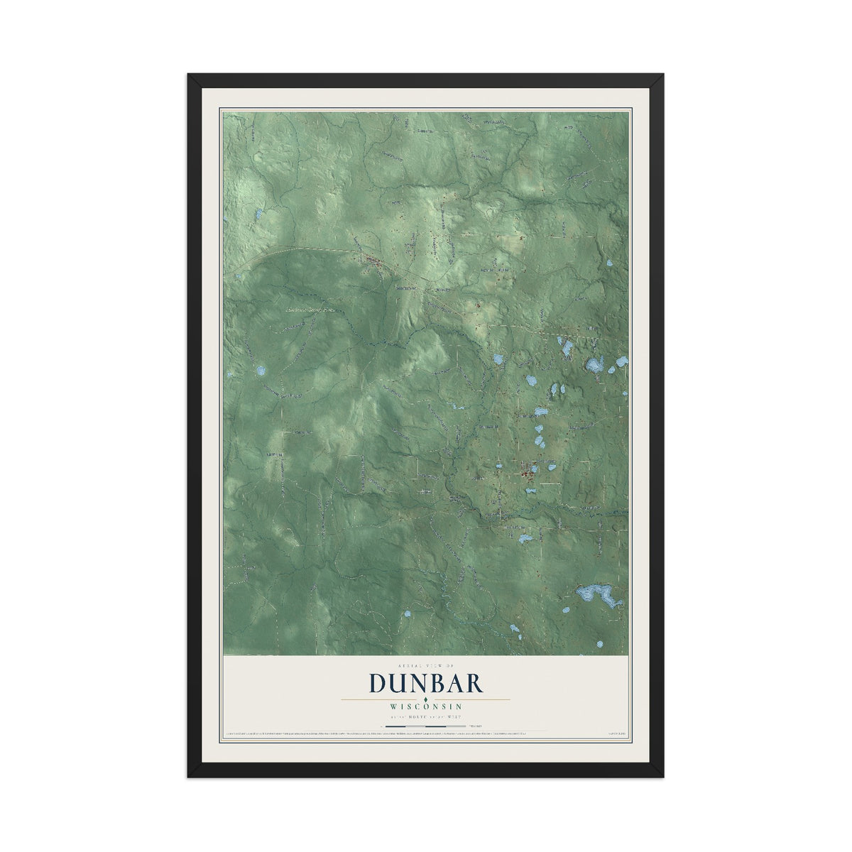 Map of Dunbar, Wisconsin, 12 x 18 inch print in a black wood frame