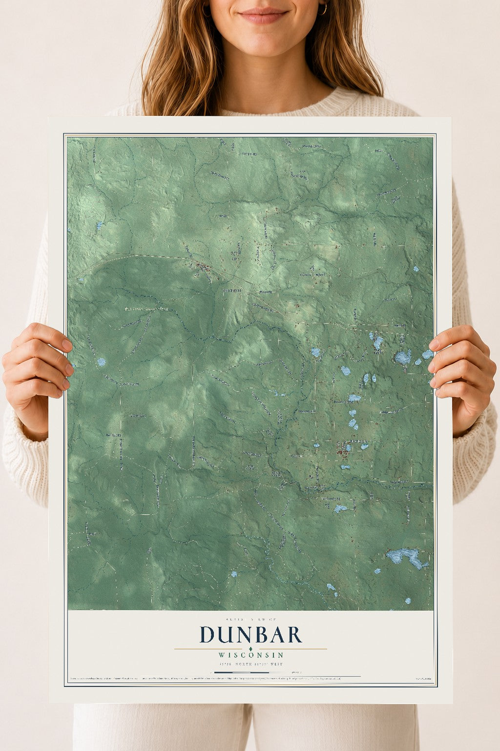 Map of Dunbar, Wisconsin, 18 x 24 inch unframed archival matte print