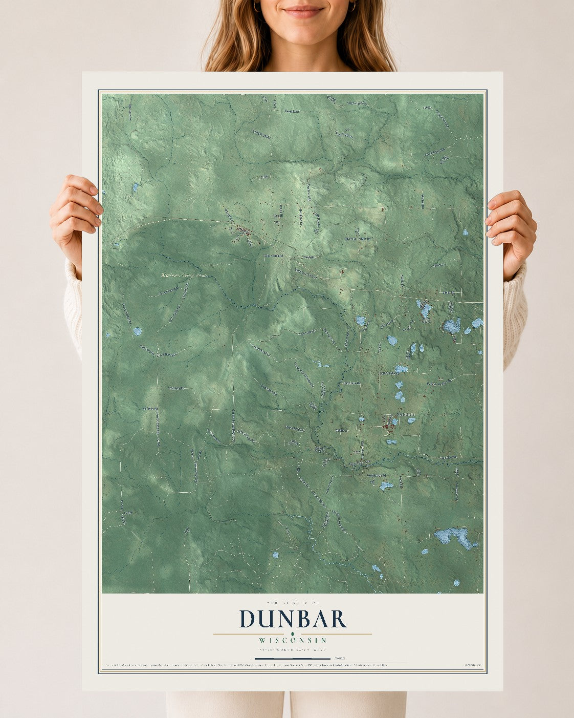 Map of Dunbar, Wisconsin, 24 x 36 inch unframed archival matte print