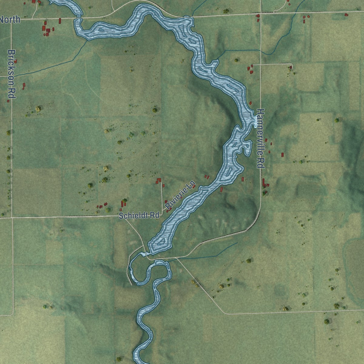 Second close-up of the map of Dunkirk, Wisconsin print showing more streets and buildings