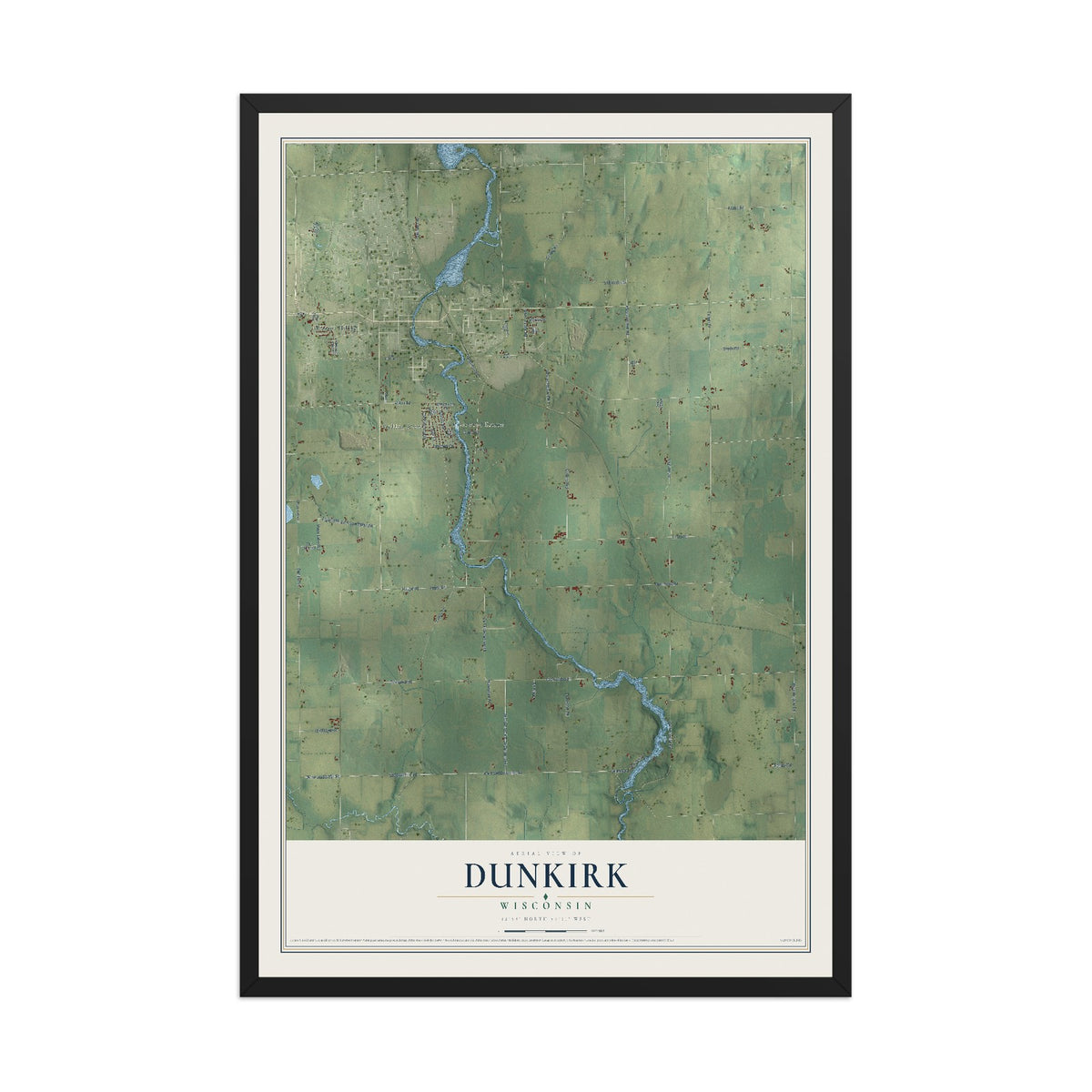 Map of Dunkirk, Wisconsin, 12 x 18 inch print in a black wood frame