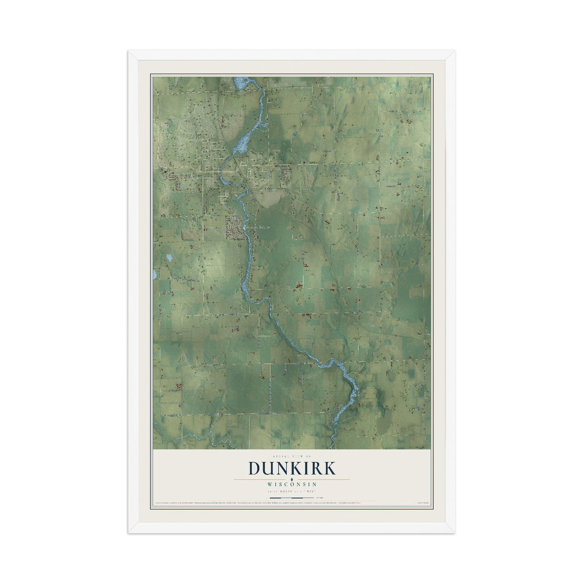 Map of Dunkirk, Wisconsin, 12 x 18 inch print in a white wood frame