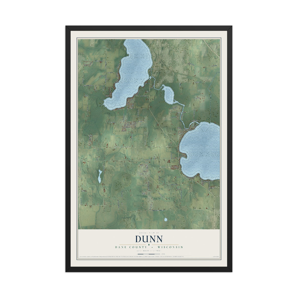 Map of Dunn, Dane County, Wisconsin, 12 x 18 inch print in a black wood frame