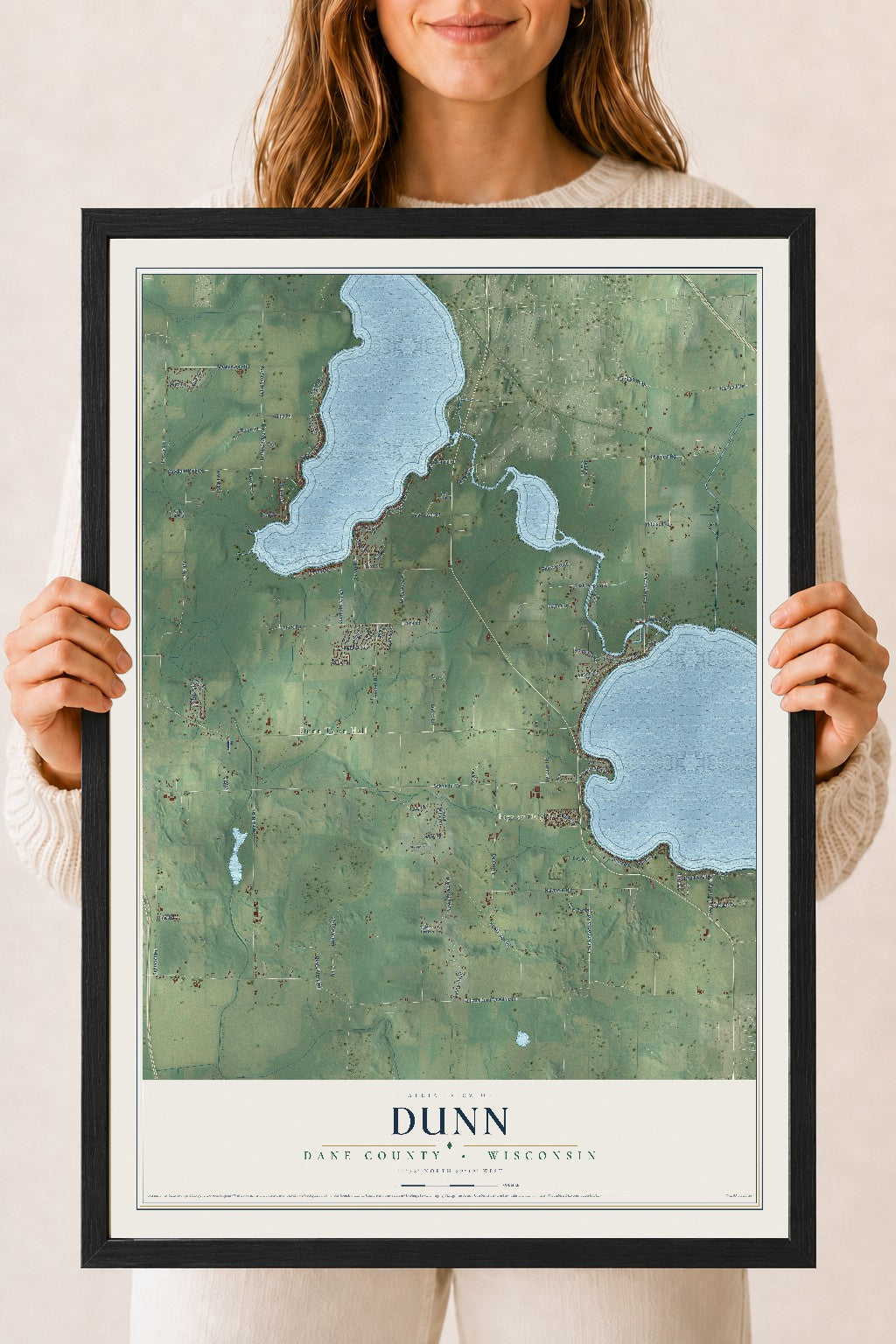 Map of Dunn, Dane County, Wisconsin, 18 x 24 inch print in a black wood frame