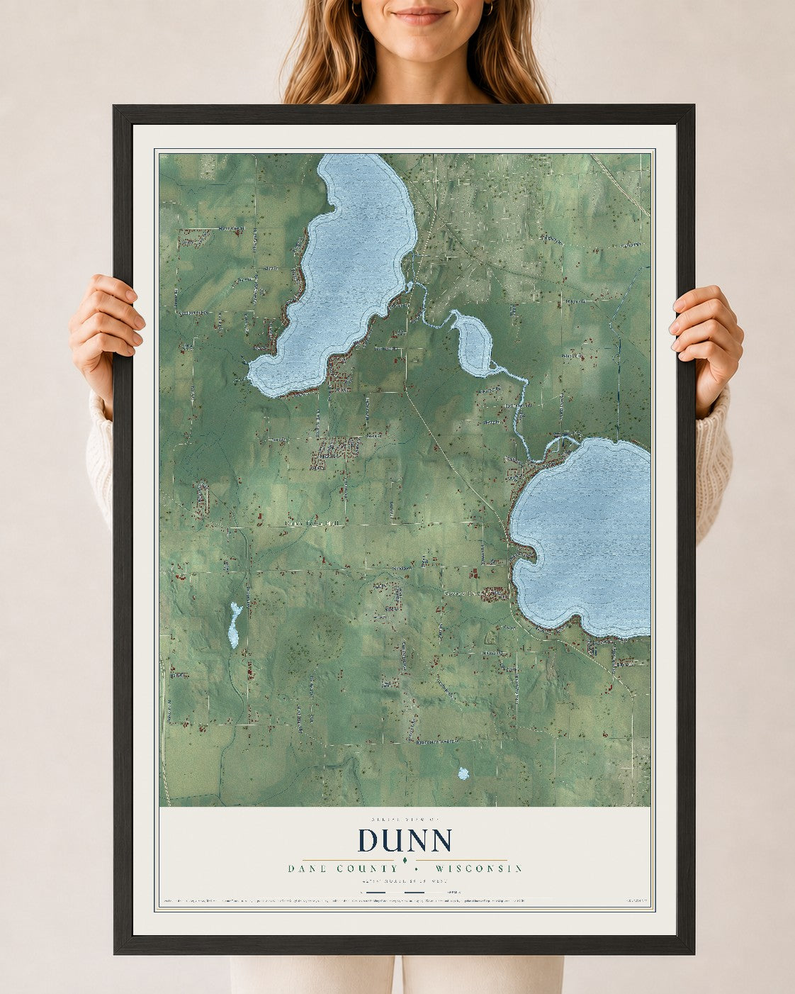 Map of Dunn, Dane County, Wisconsin, 24 x 36 inch print in a black wood frame