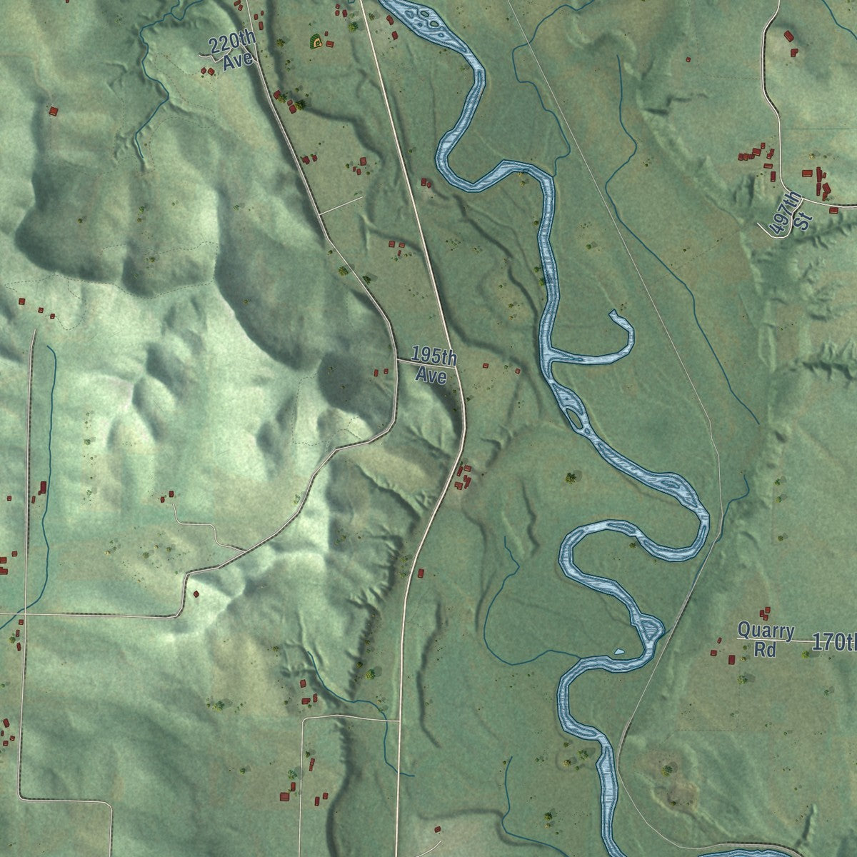 Close-up of the map of Dunn, Dunn County, Wisconsin print showing street and building detail