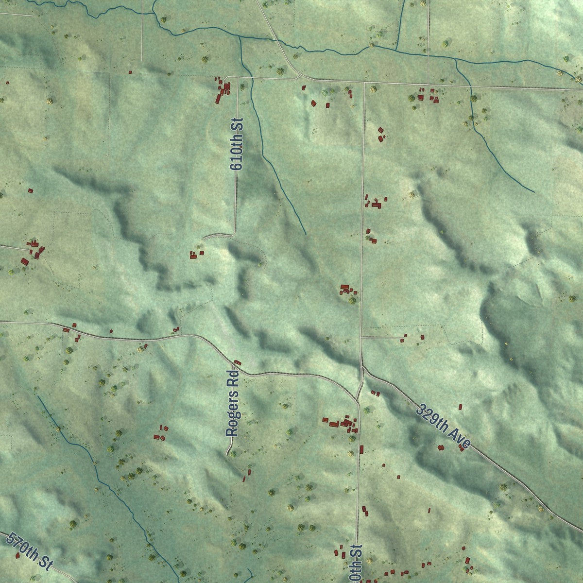 Second close-up of the map of Dunn, Dunn County, Wisconsin print showing more streets and buildings