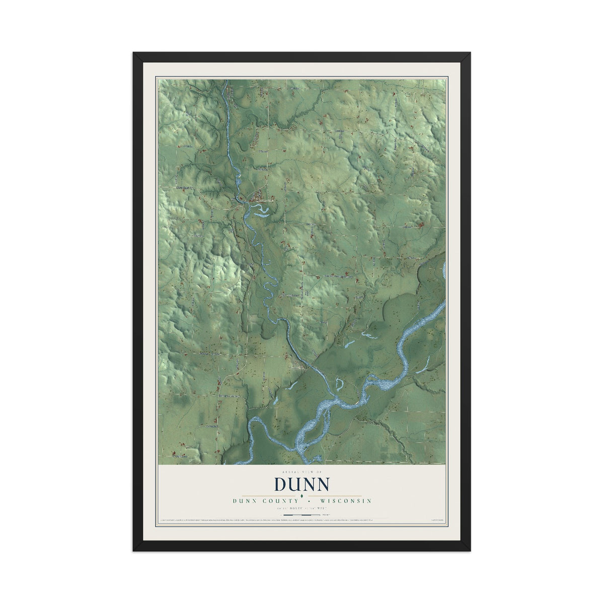 Map of Dunn, Dunn County, Wisconsin, 12 x 18 inch print in a black wood frame