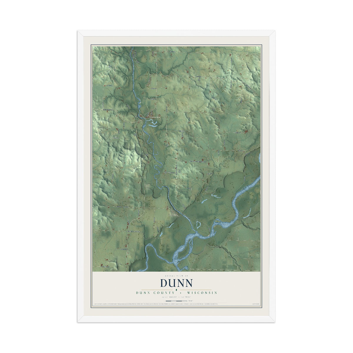 Map of Dunn, Dunn County, Wisconsin, 12 x 18 inch print in a white wood frame