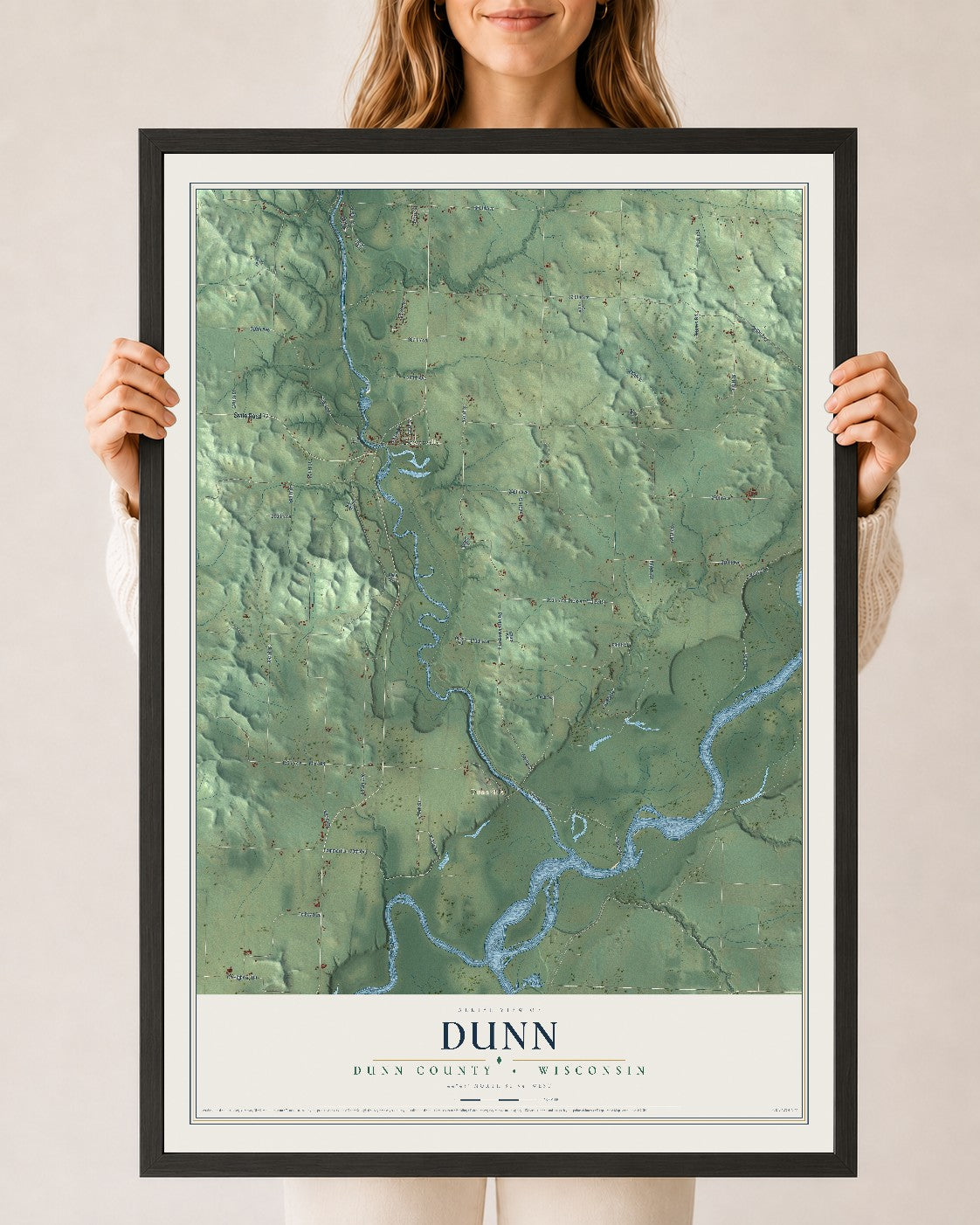 Map of Dunn, Dunn County, Wisconsin, 24 x 36 inch print in a black wood frame