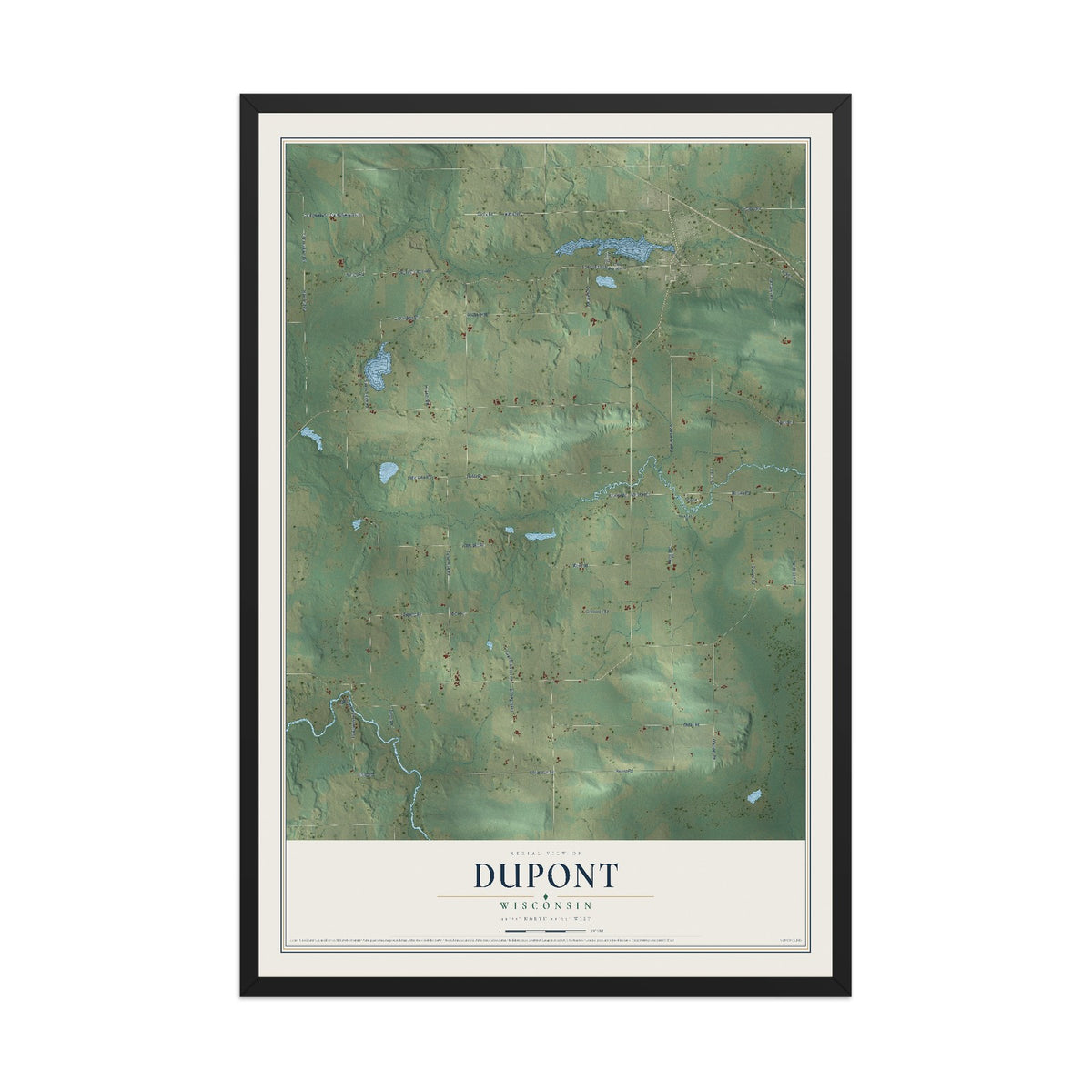 Map of Dupont, Wisconsin, 12 x 18 inch print in a black wood frame