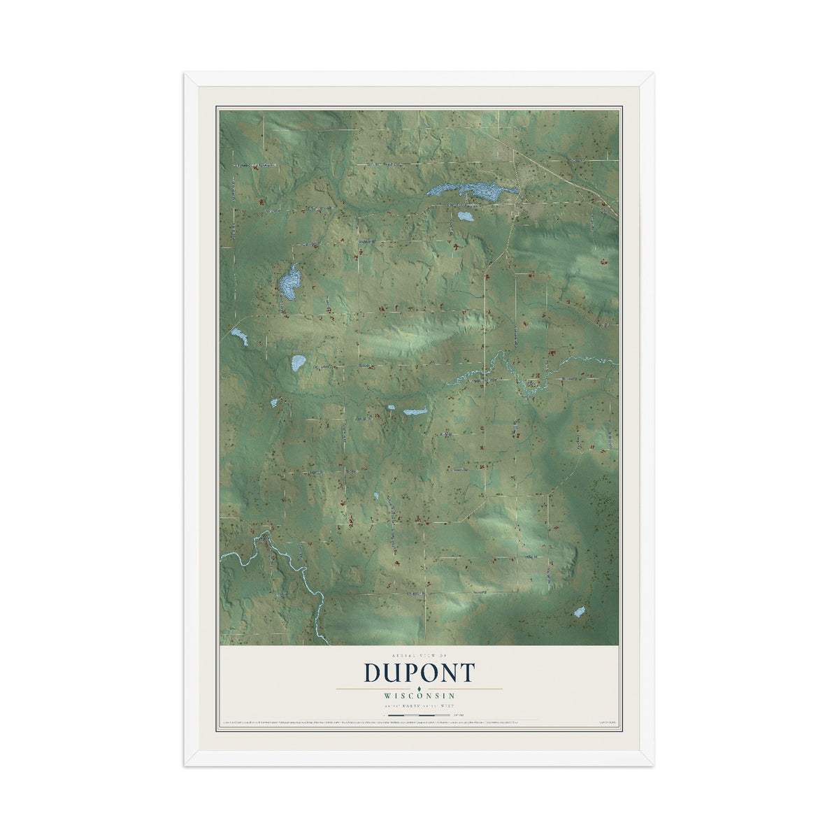 Map of Dupont, Wisconsin, 12 x 18 inch print in a white wood frame