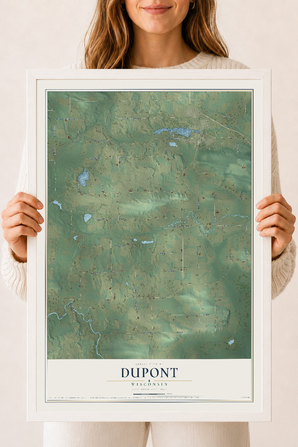 Map of Dupont, Wisconsin, 18 x 24 inch print in a white wood frame
