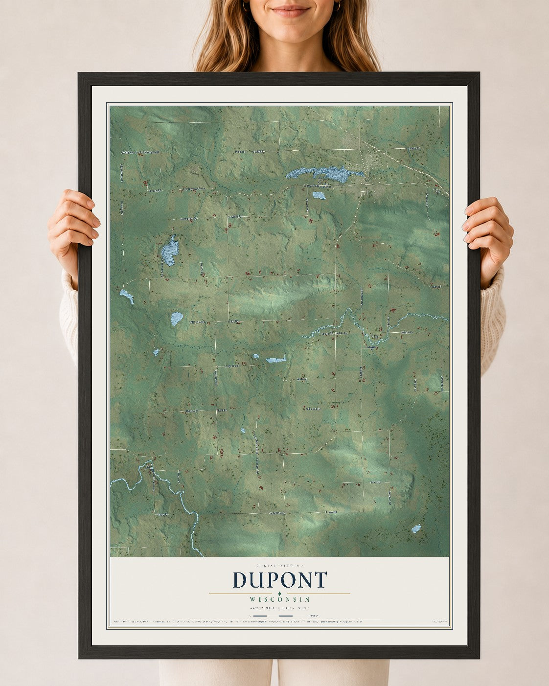 Map of Dupont, Wisconsin, 24 x 36 inch print in a black wood frame