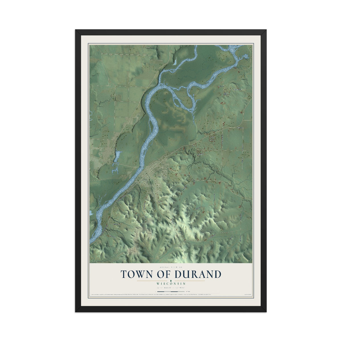 Map of the Town of Durand, Wisconsin, 12 x 18 inch print in a black wood frame