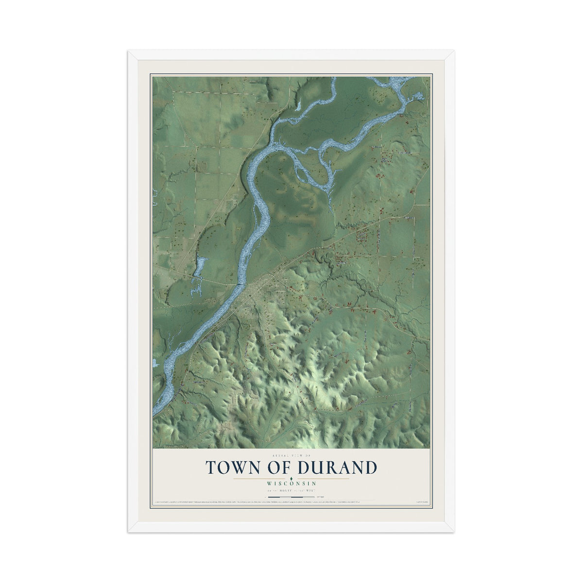 Map of the Town of Durand, Wisconsin, 12 x 18 inch print in a white wood frame
