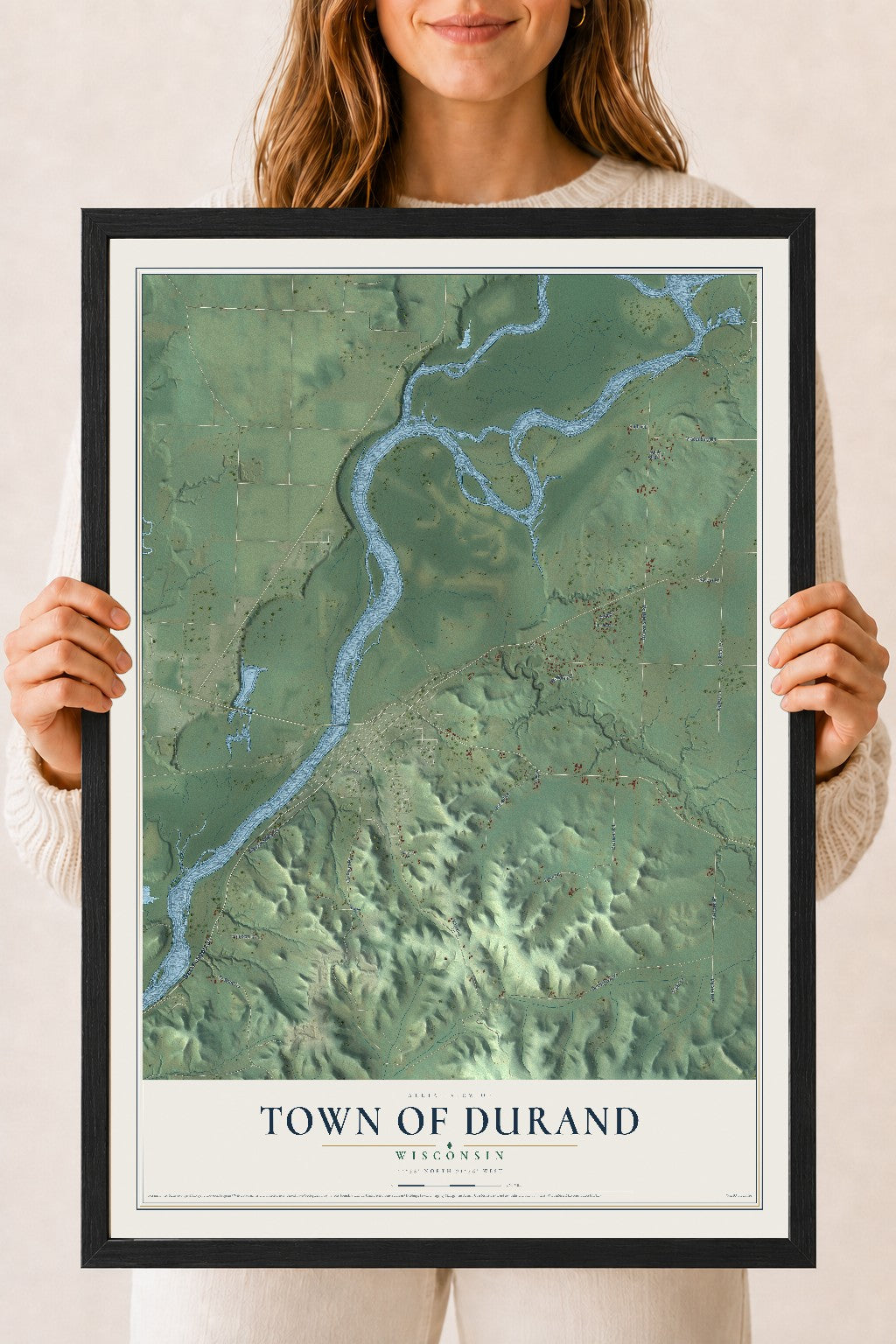 Map of the Town of Durand, Wisconsin, 18 x 24 inch print in a black wood frame