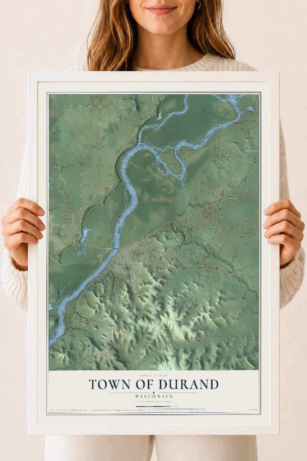 Map of the Town of Durand, Wisconsin, 18 x 24 inch print in a white wood frame