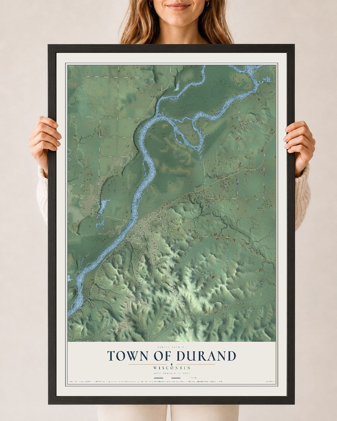 Map of the Town of Durand, Wisconsin, 24 x 36 inch print in a black wood frame