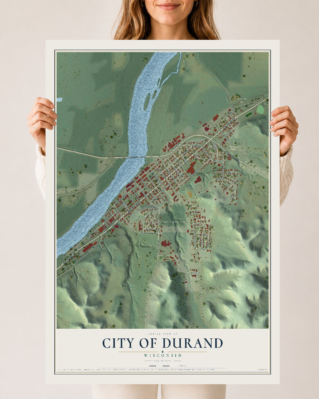 Map of Durand, Wisconsin, 24 x 36 inch unframed archival matte print