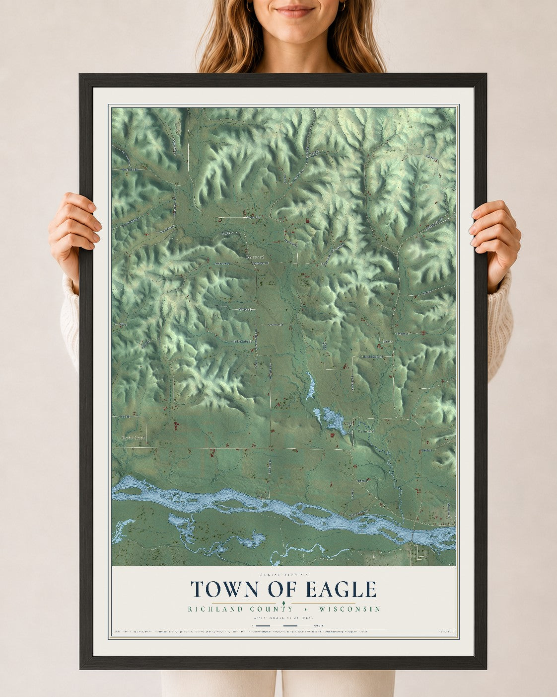 Map of the Town of Eagle, Richland County, Wisconsin, 24 x 36 inch print in a black wood frame