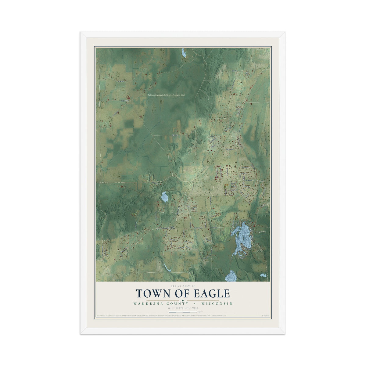 Map of the Town of Eagle, Waukesha County, Wisconsin, 12 x 18 inch print in a white wood frame