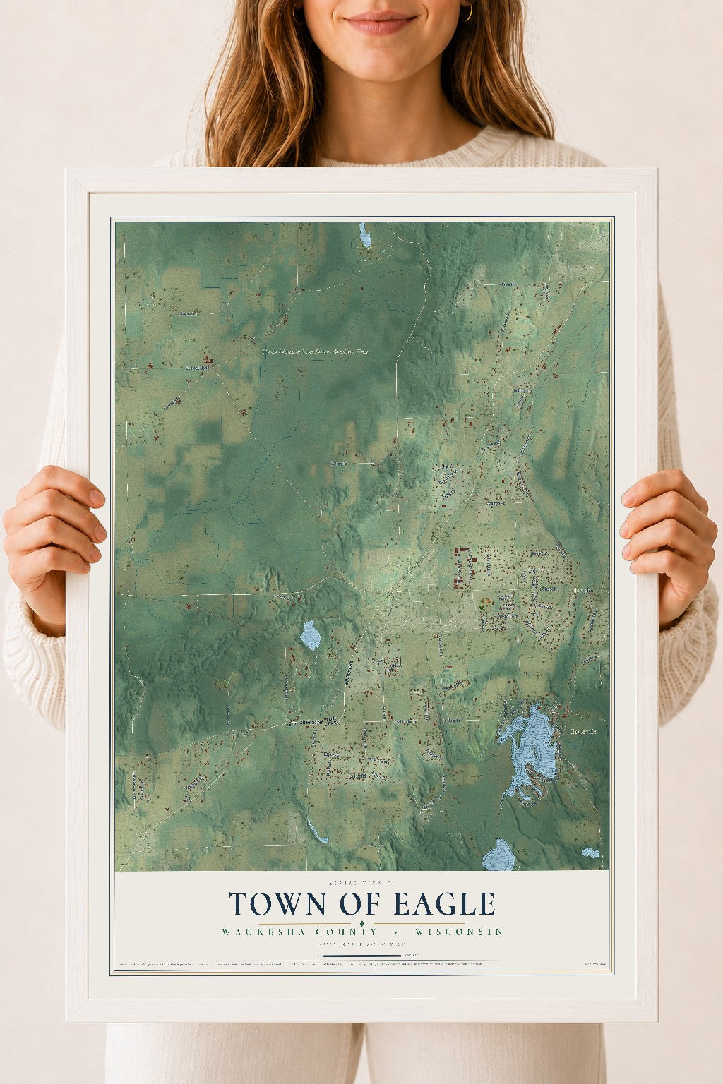 Map of the Town of Eagle, Waukesha County, Wisconsin, 18 x 24 inch print in a white wood frame