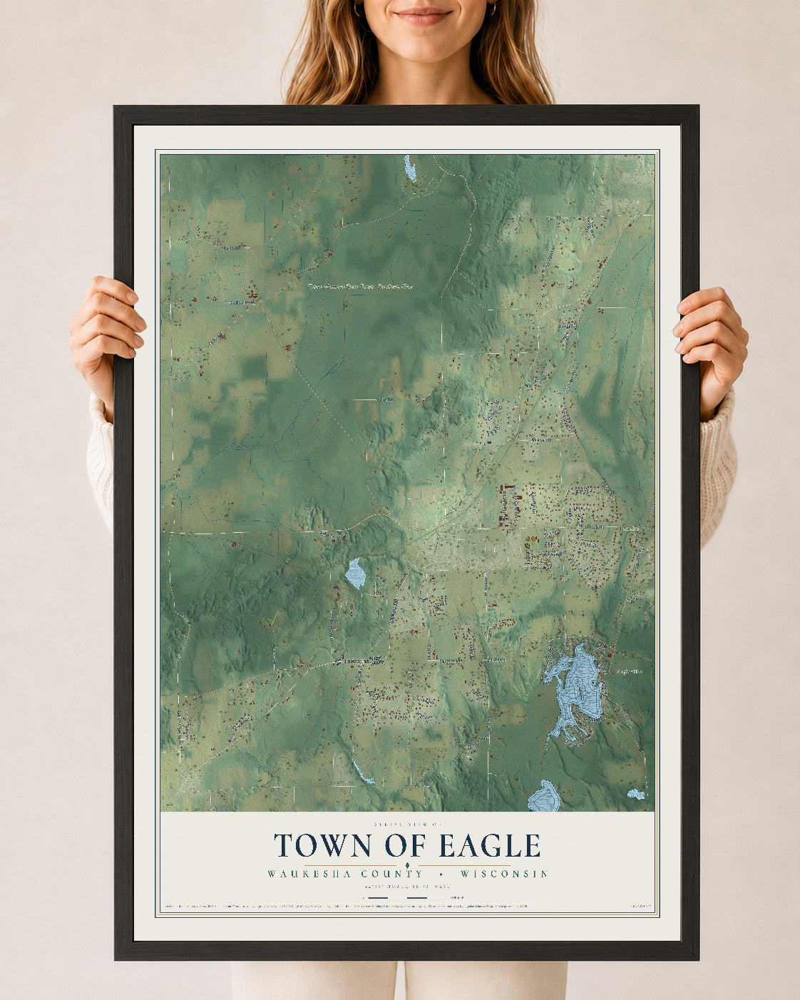 Map of the Town of Eagle, Waukesha County, Wisconsin, 24 x 36 inch print in a black wood frame