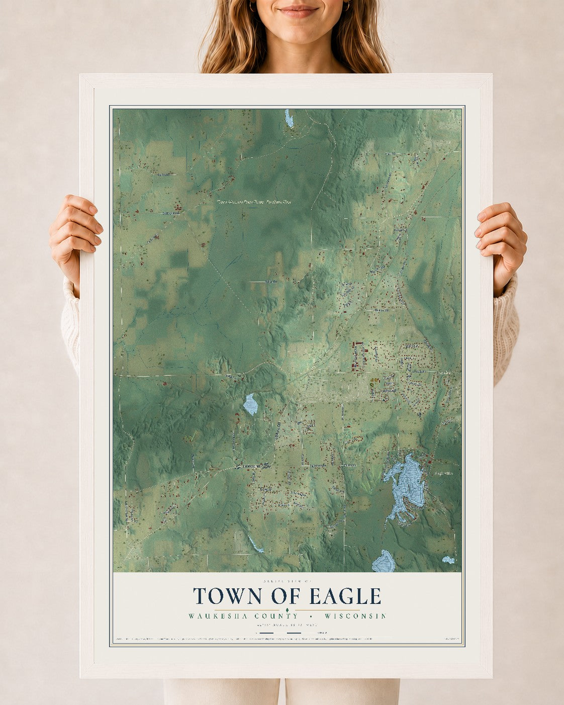 Map of the Town of Eagle, Waukesha County, Wisconsin, 24 x 36 inch print in a white wood frame