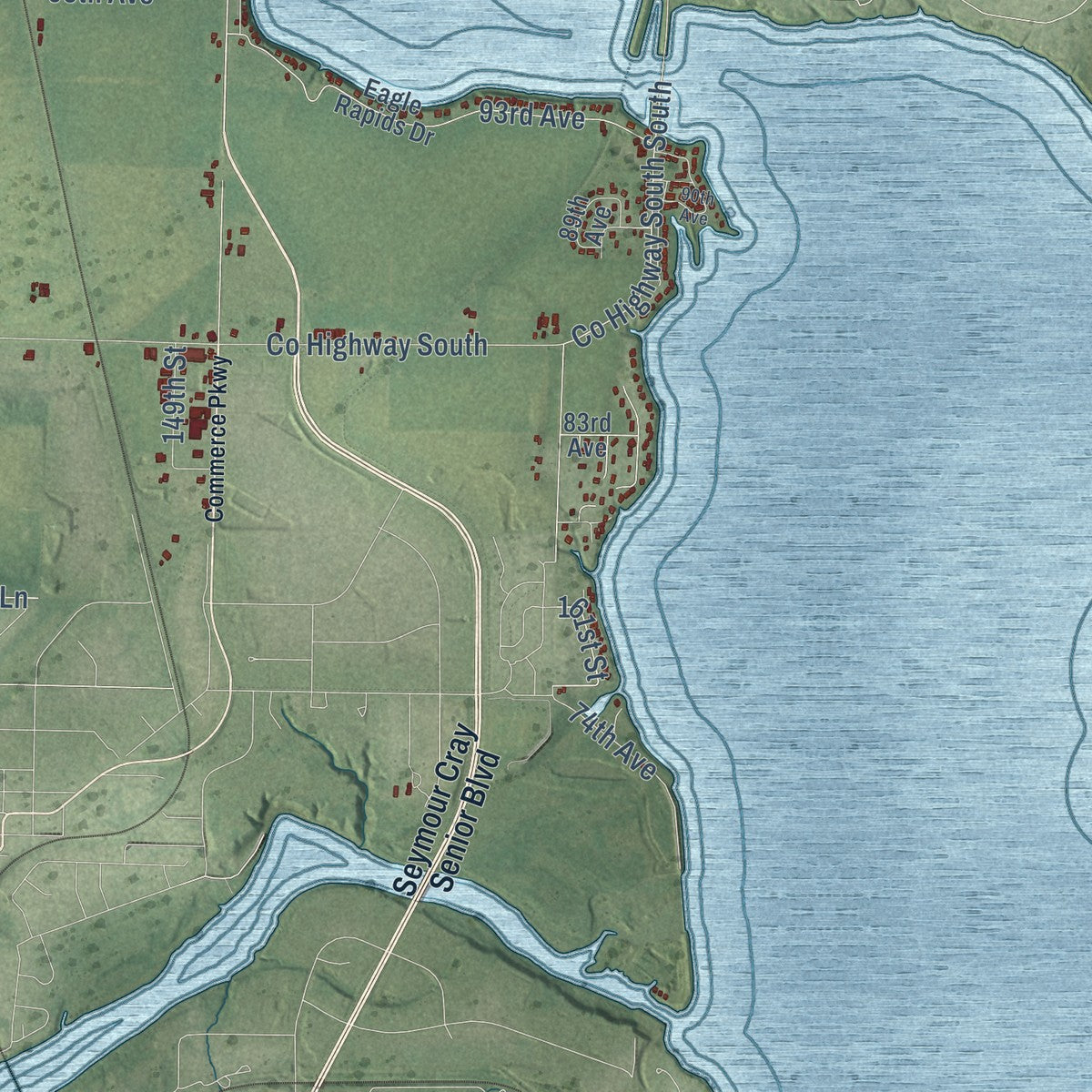 Close-up of the map of Eagle Point, Wisconsin print showing street and building detail