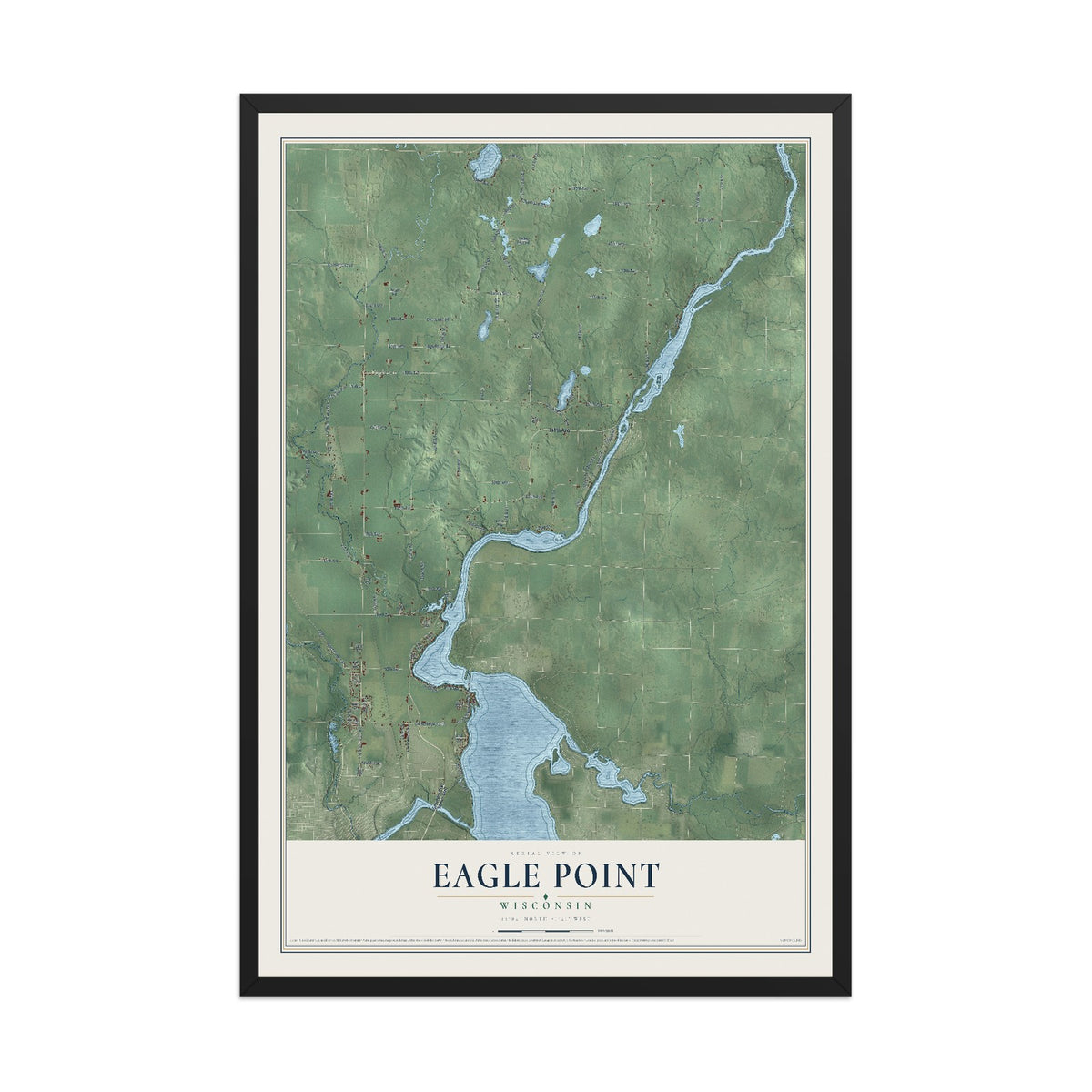 Map of Eagle Point, Wisconsin, 12 x 18 inch print in a black wood frame