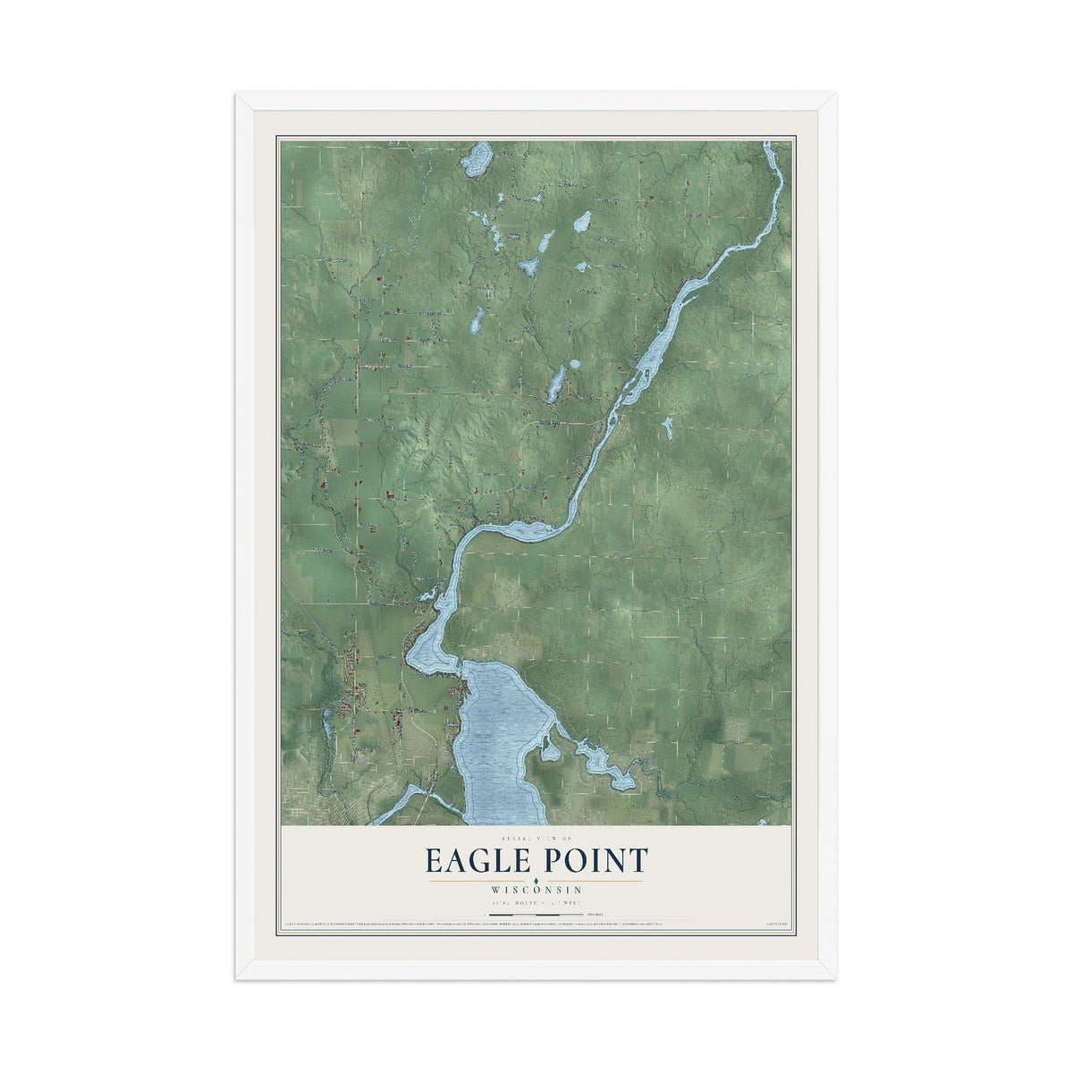 Map of Eagle Point, Wisconsin, 12 x 18 inch print in a white wood frame