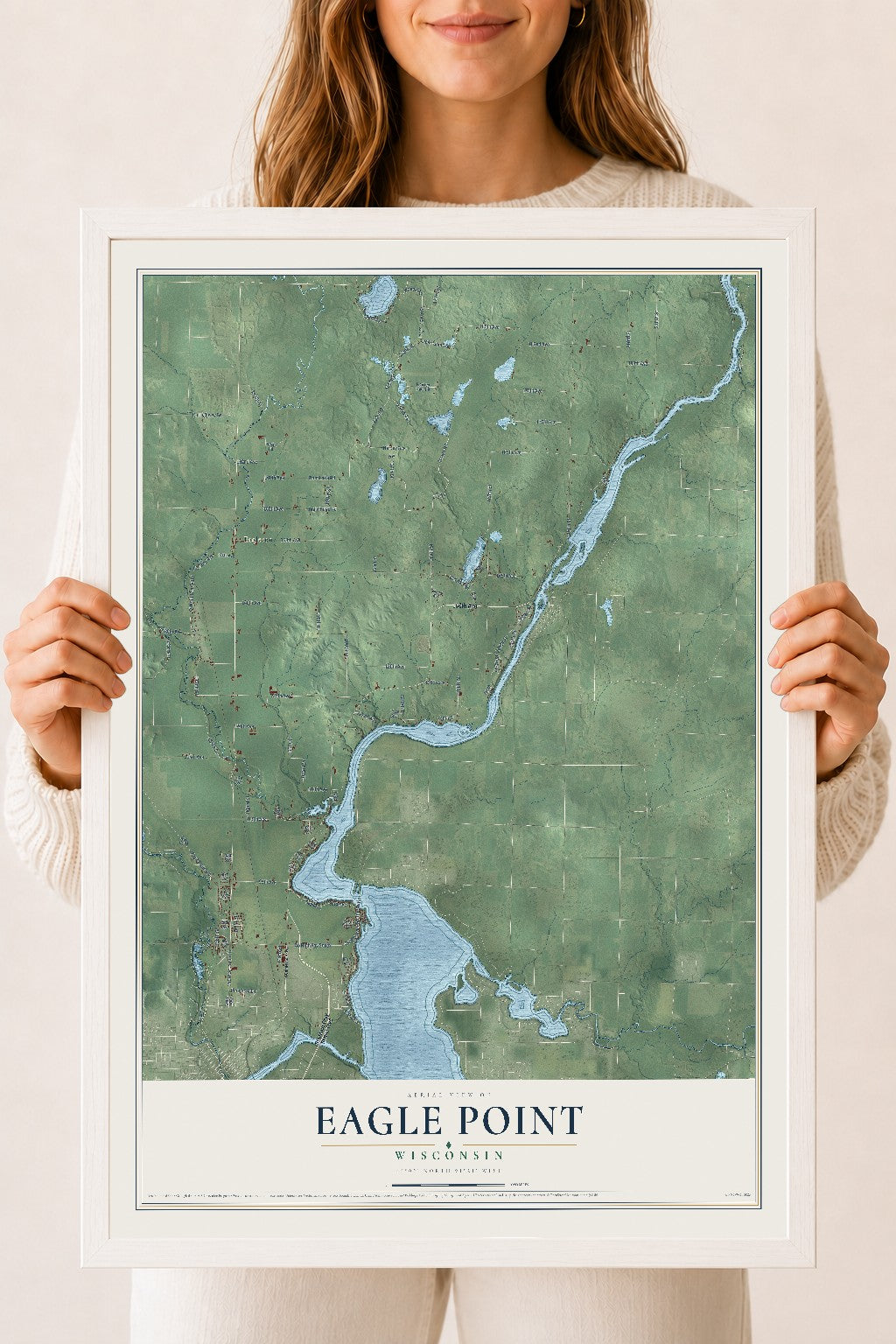Map of Eagle Point, Wisconsin, 18 x 24 inch print in a white wood frame
