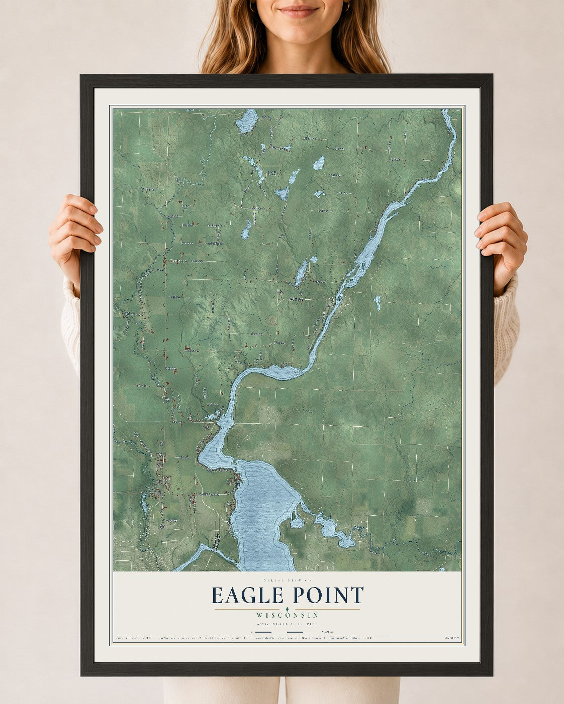 Map of Eagle Point, Wisconsin, 24 x 36 inch print in a black wood frame
