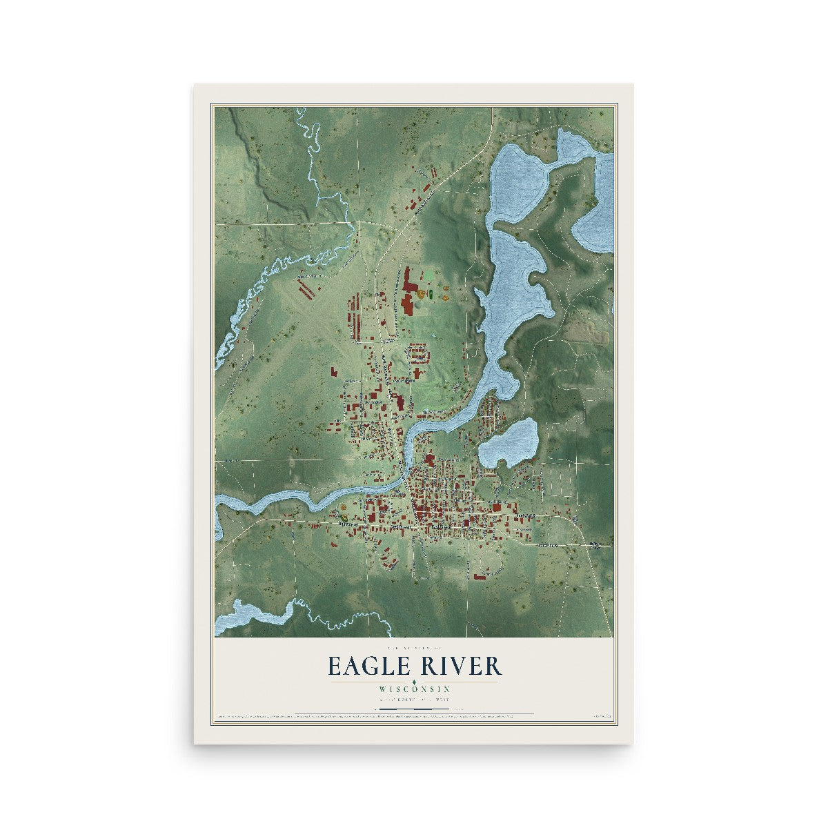 Map of Eagle River, Wisconsin, 12 x 18 inch unframed archival matte print