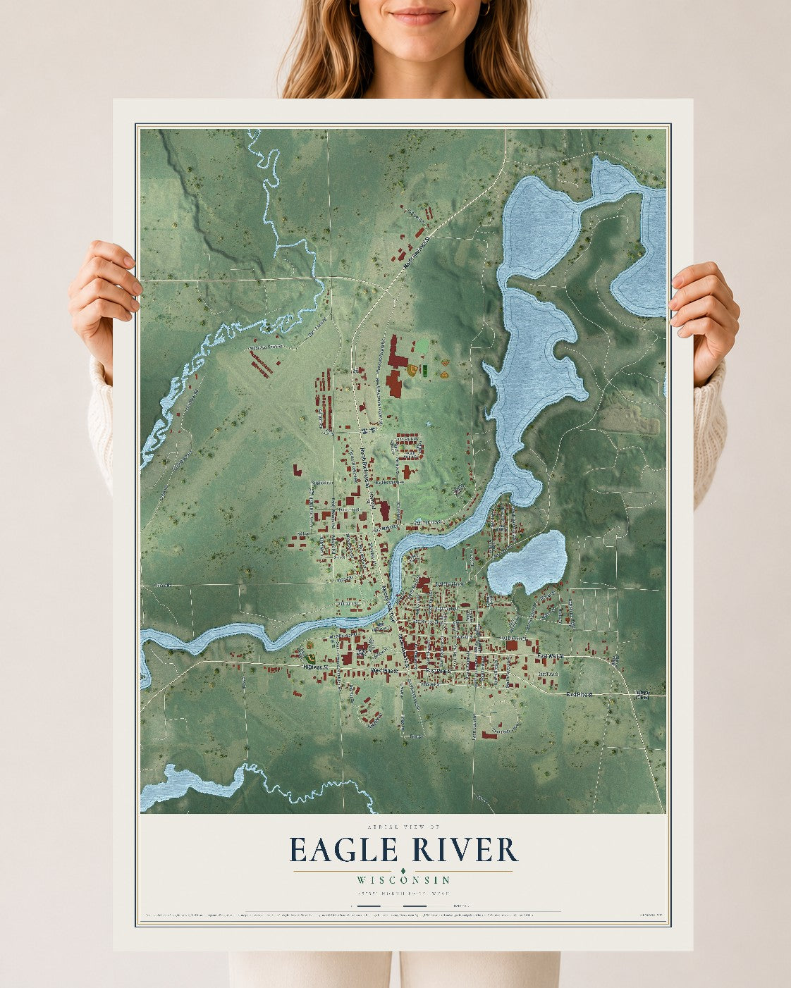 Map of Eagle River, Wisconsin, 24 x 36 inch unframed archival matte print